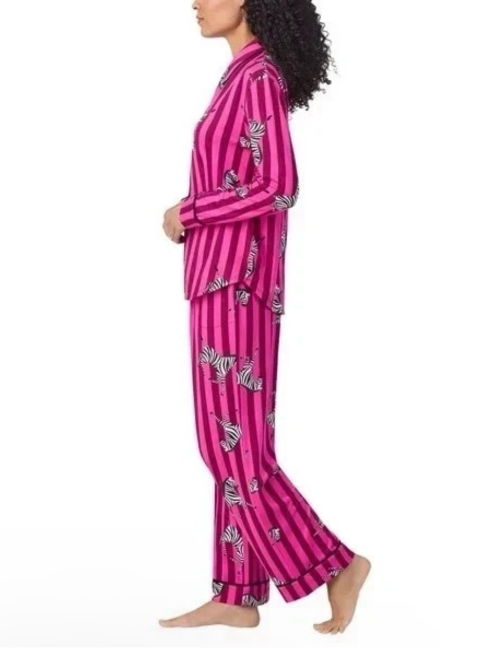 Room Service Women’s Small Pink Zebra Stripe Pajama Set Button Down Lounge - Picture 3 of 14